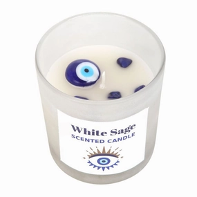 All Seeing Eye White Sage Crystal Chip Protection Candle
