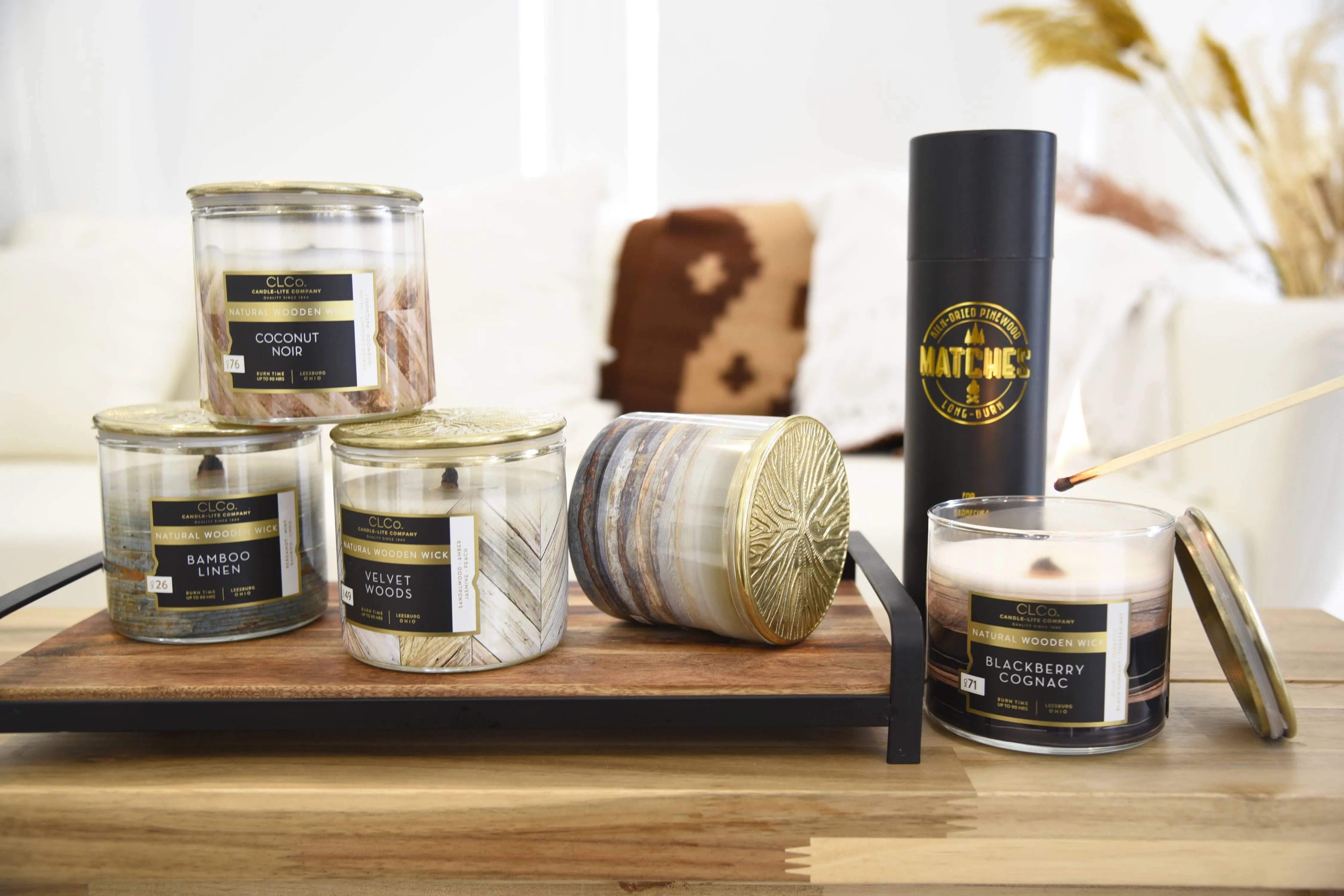Bamboo Linen Wooden-Wick 14oz Jar Candle
