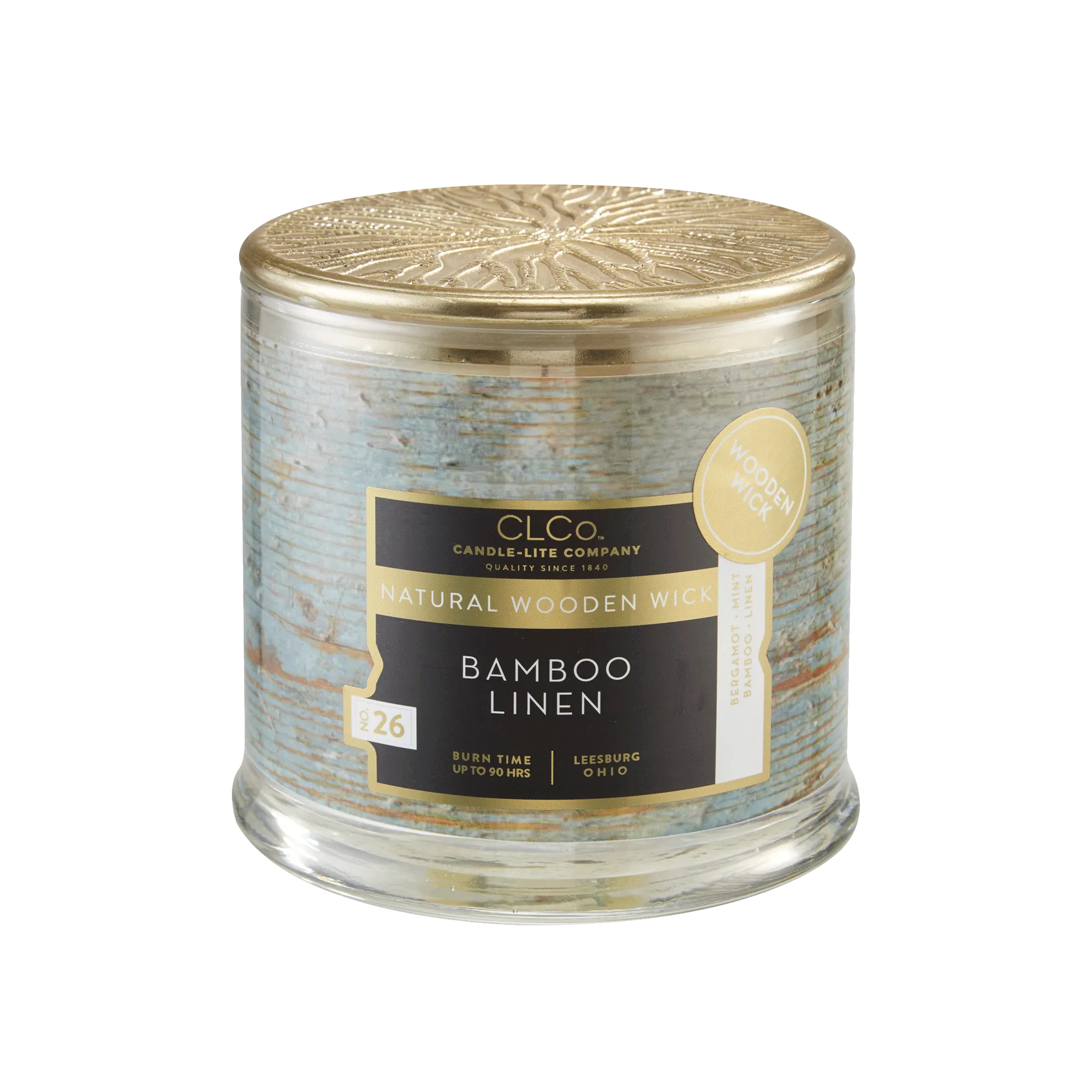Bamboo Linen Wooden-Wick 14oz Jar Candle