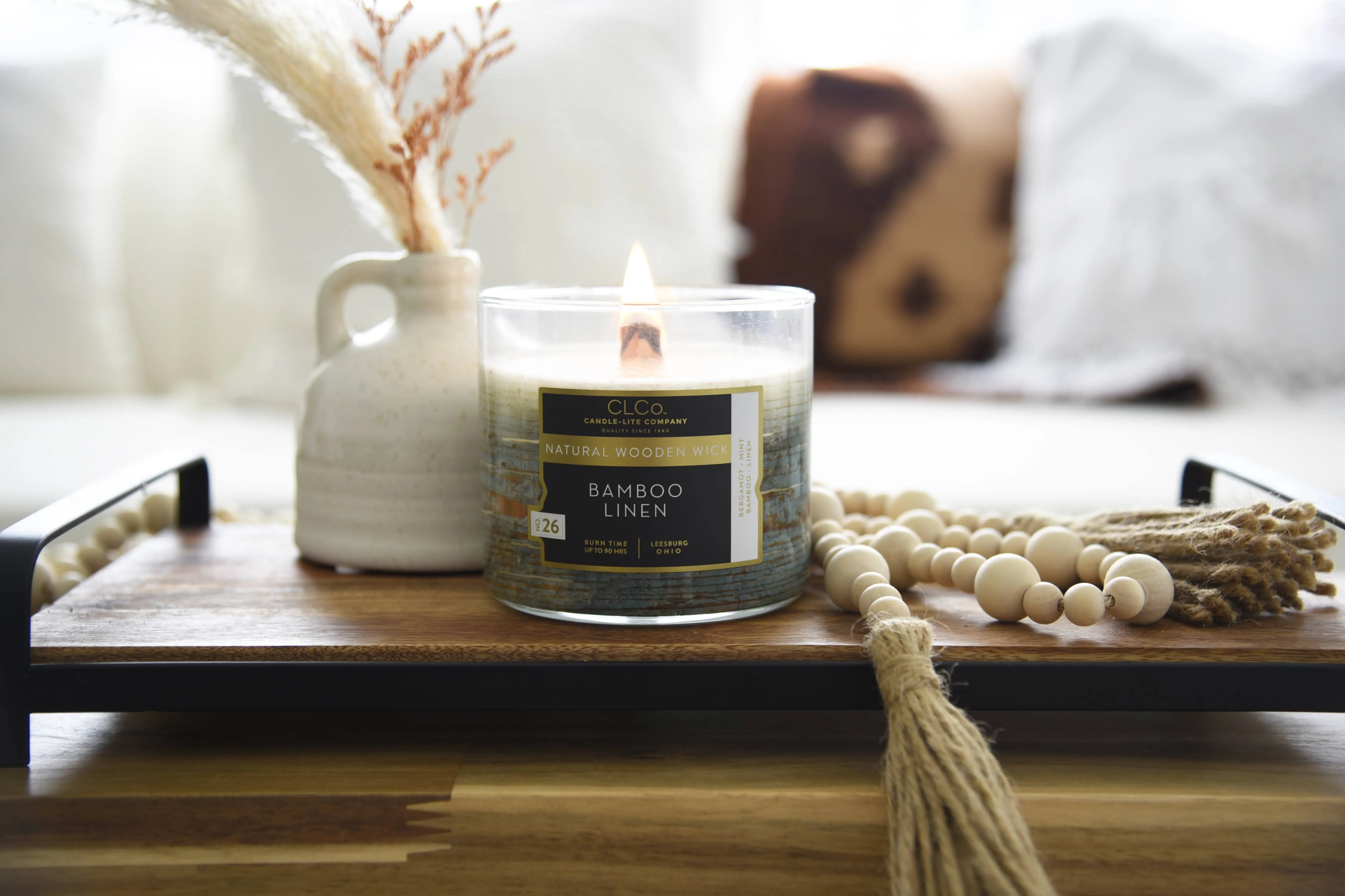 Bamboo Linen Wooden-Wick 14oz Jar Candle