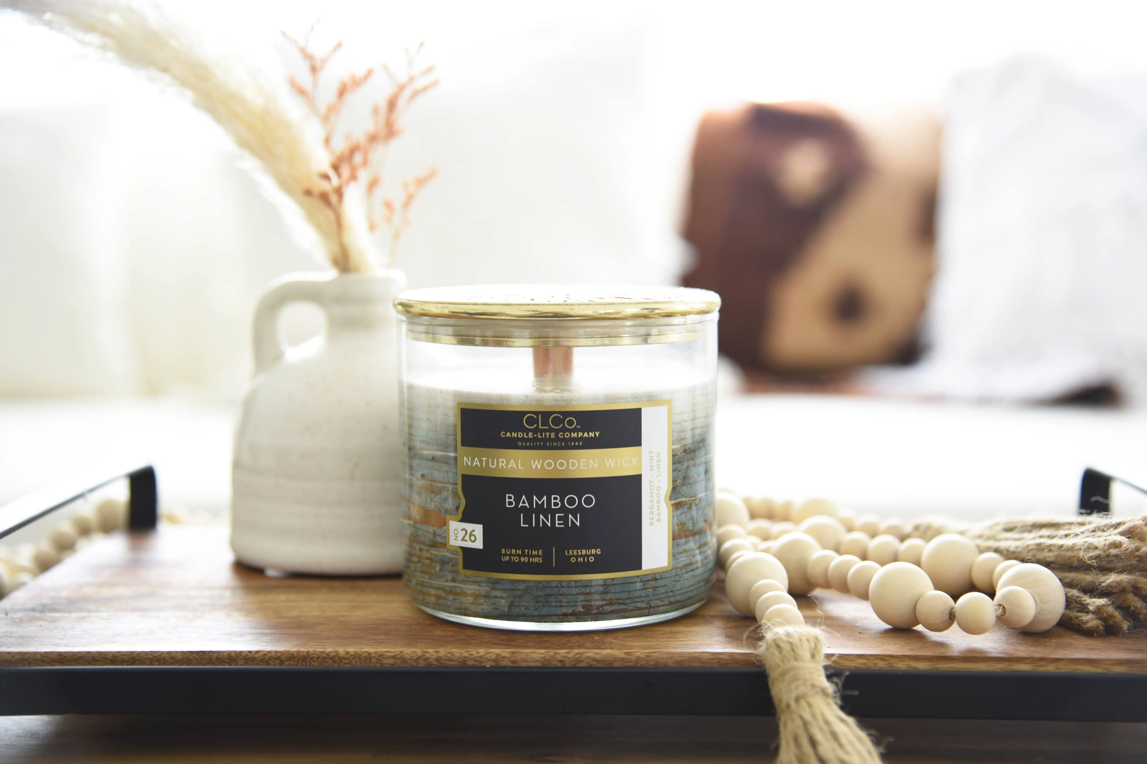 Bamboo Linen Wooden-Wick 14oz Jar Candle