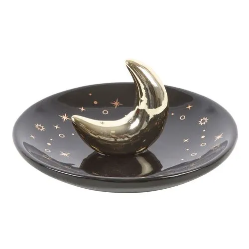 Gold Crescent Moon Incense Stick Holder