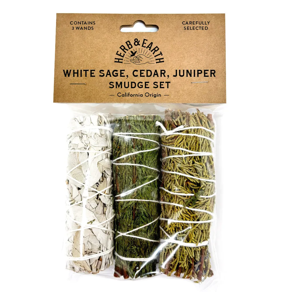 HERB & EARTH - White Sage, Cedar, Juniper Smudge Set 3pcs