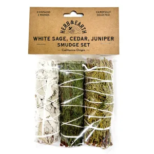 HERB & EARTH - White Sage, Cedar, Juniper Smudge Set 3pcs