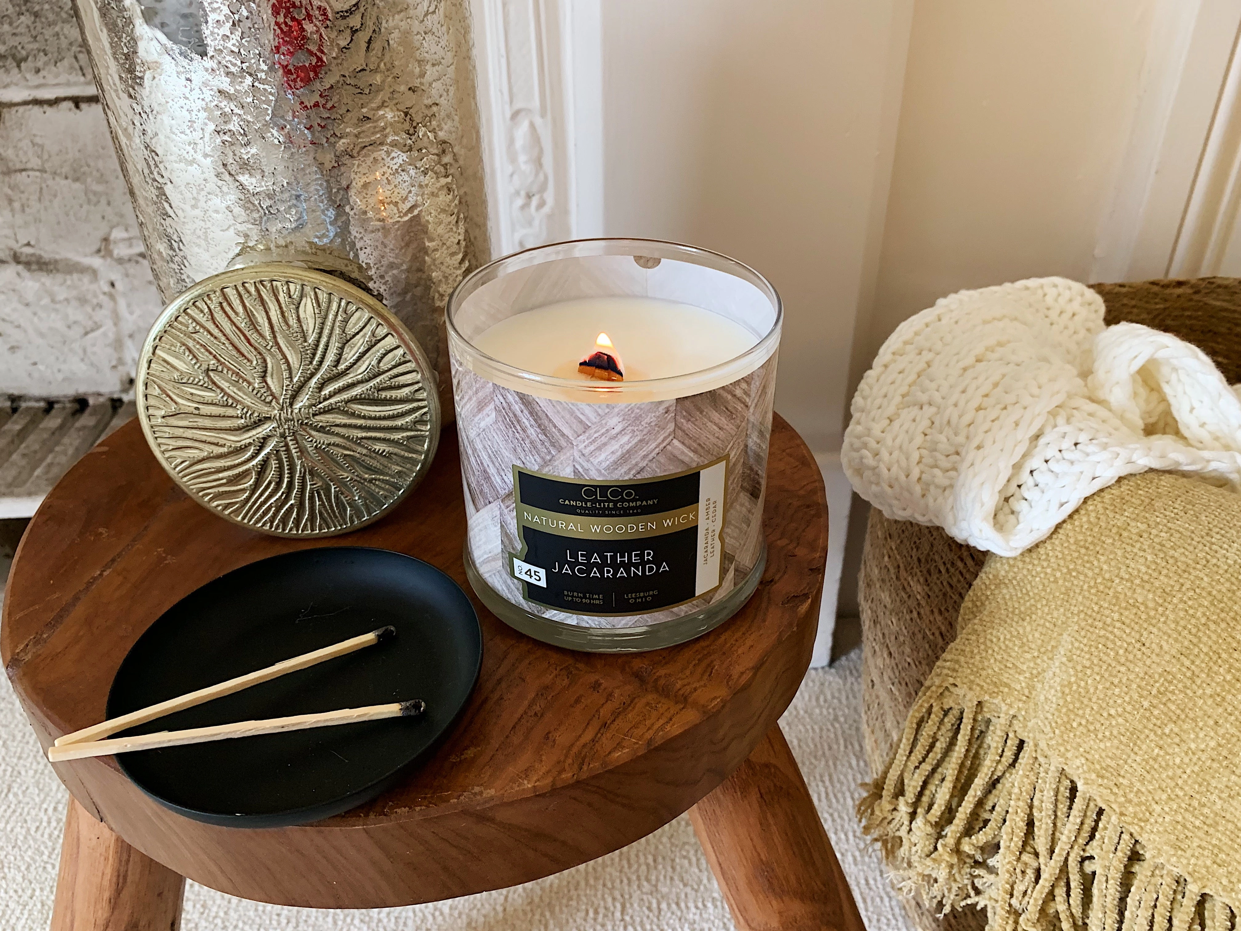 Leather Jacaranda Wooden-Wick 14oz Jar Candle
