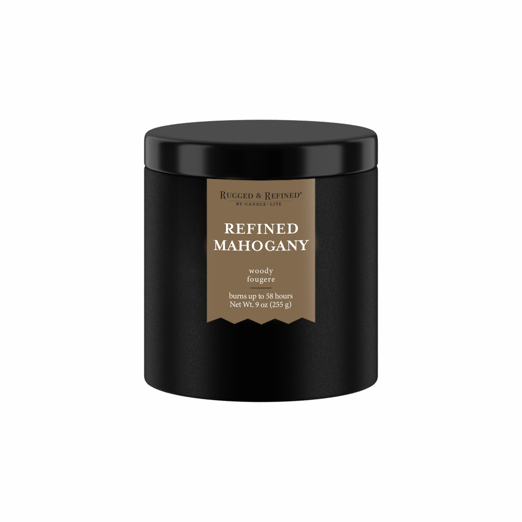 Refined Mahogany 9oz Black Tin Candle