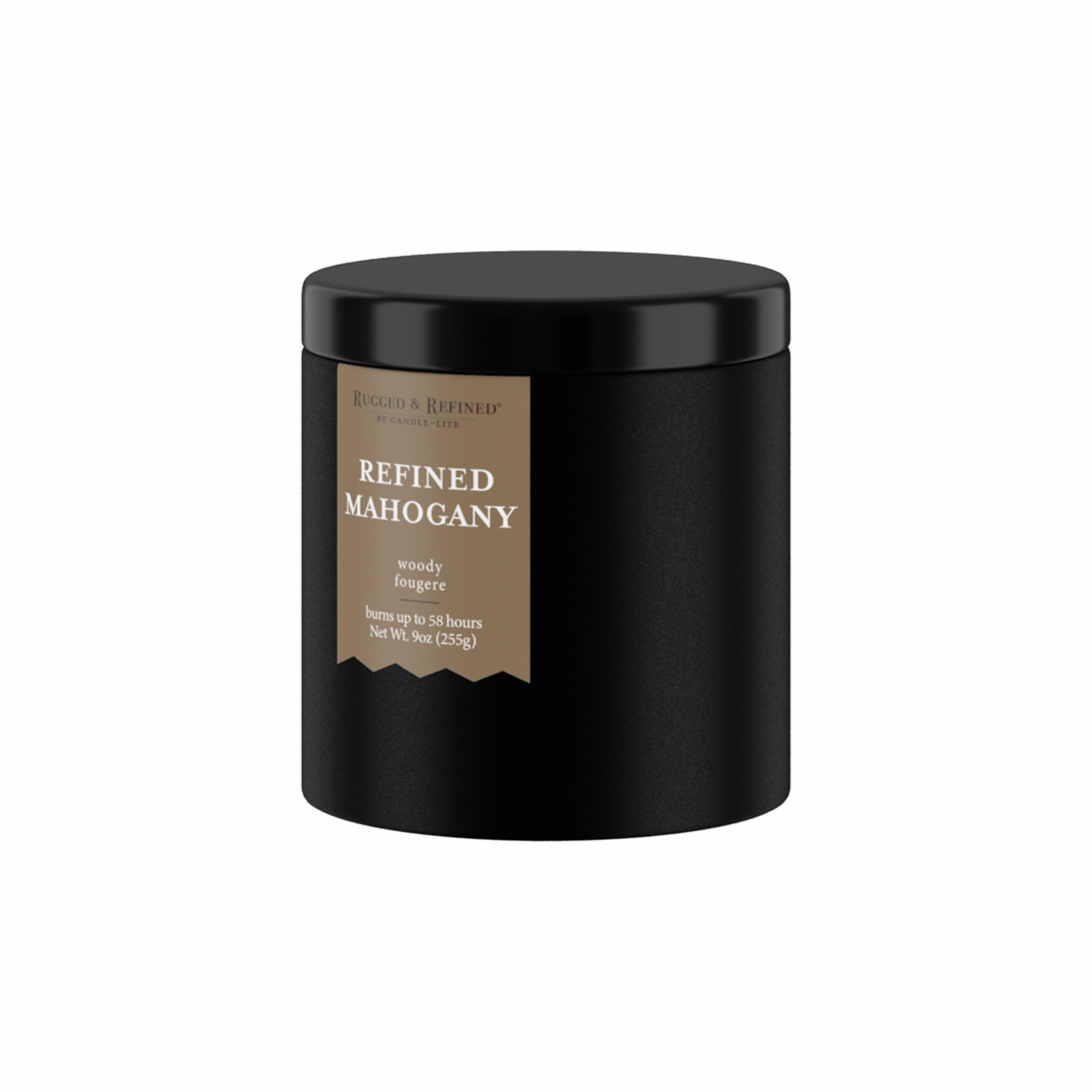 Refined Mahogany 9oz Black Tin Candle