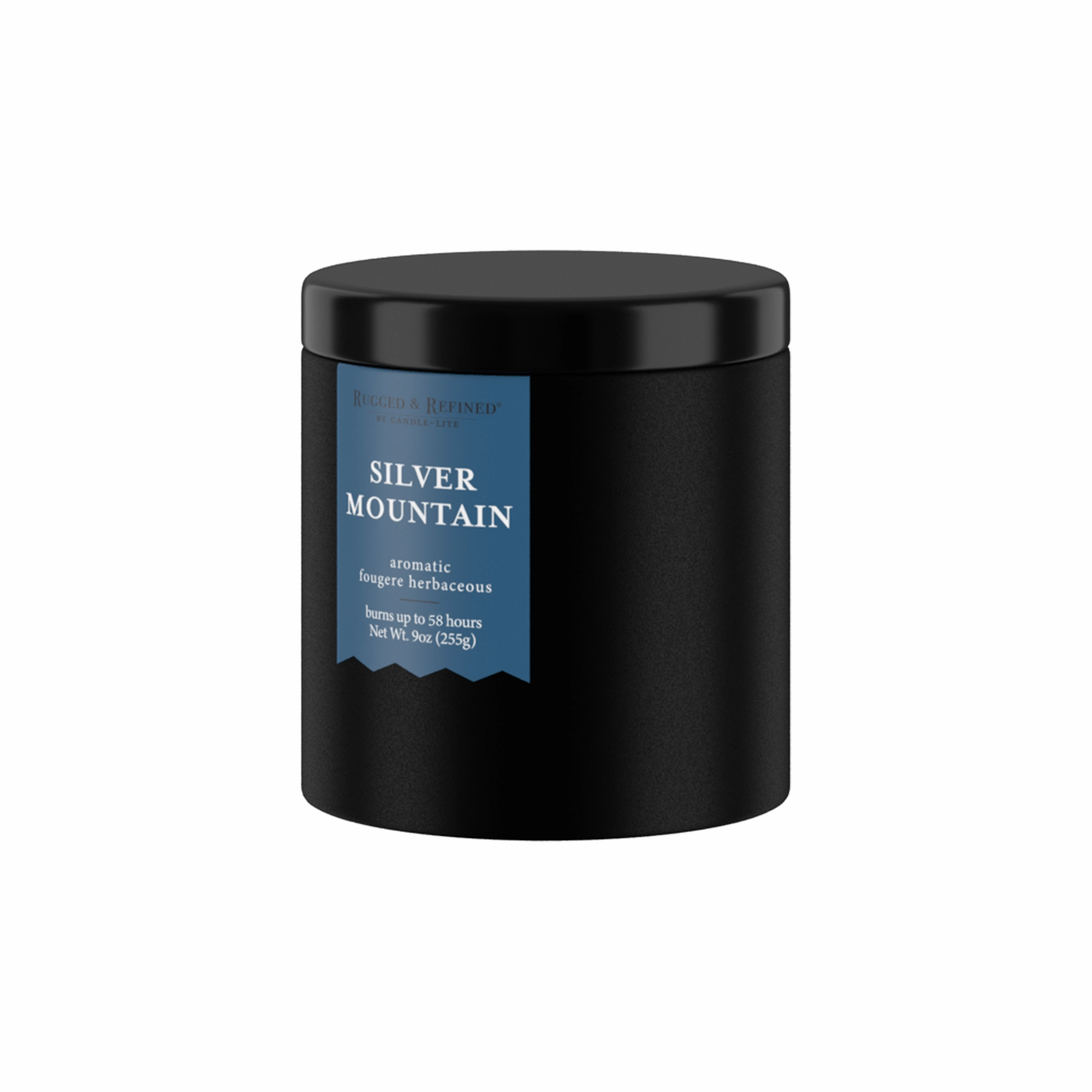 Silver Mountain 9oz Black Tin Candle