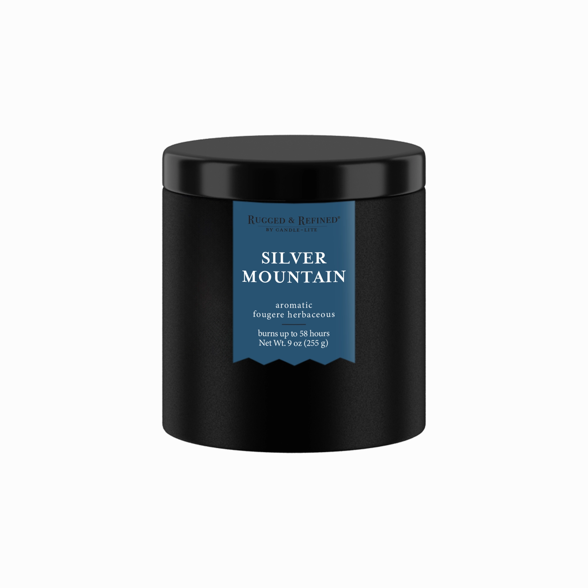 Silver Mountain 9oz Black Tin Candle