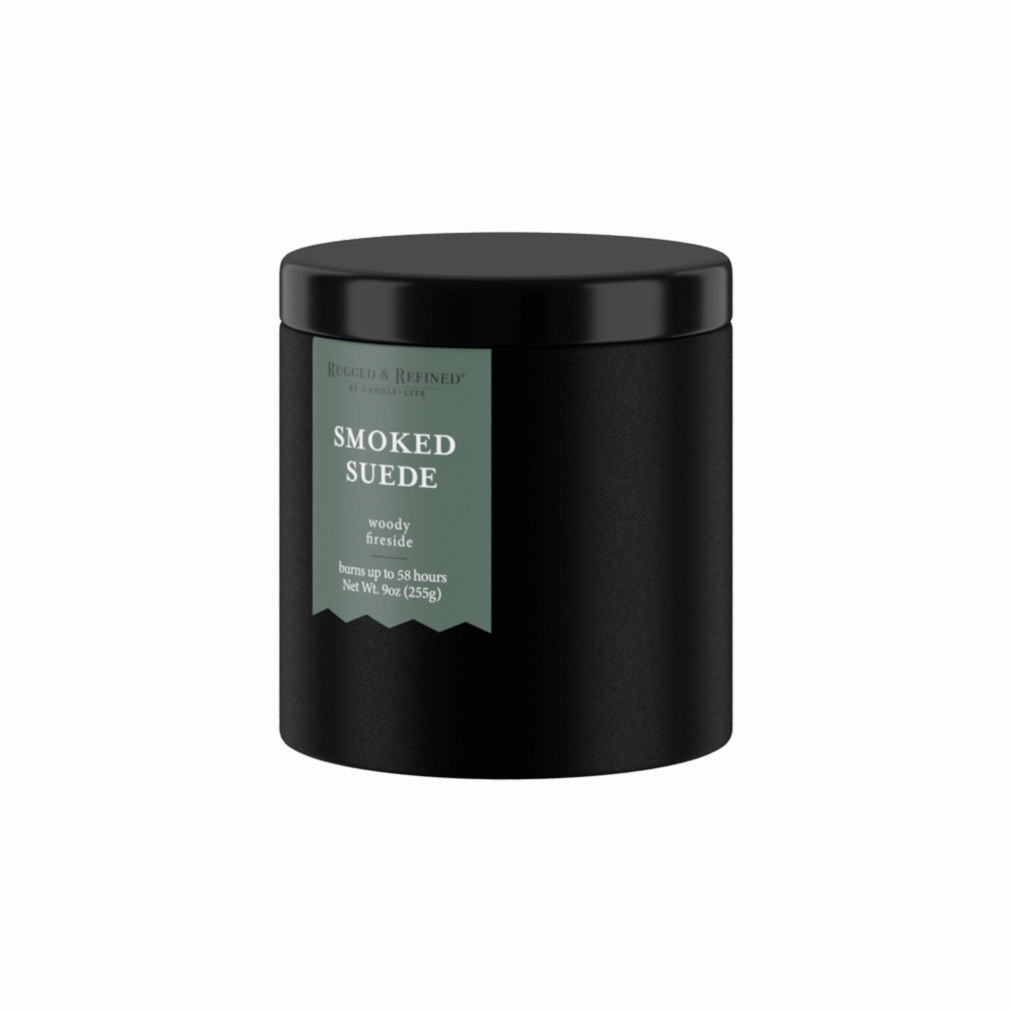 Smoked Suede 9oz Black Tin Candle
