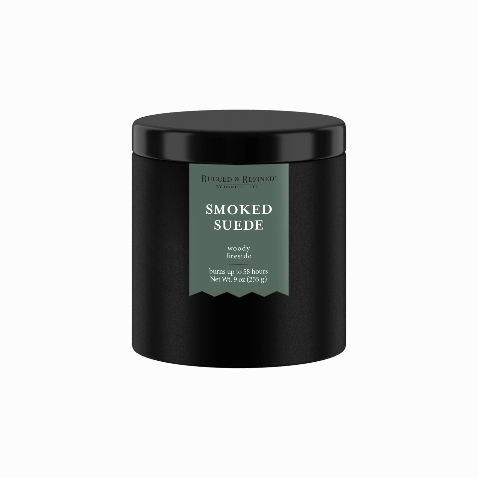 Smoked Suede 9oz Black Tin Candle
