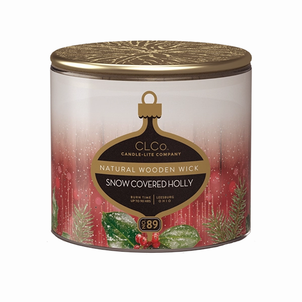 Snow Covered Holly Wooden-Wick 14oz Jar Candle