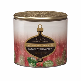 Snow Covered Holly Wooden-Wick 14oz Jar Candle