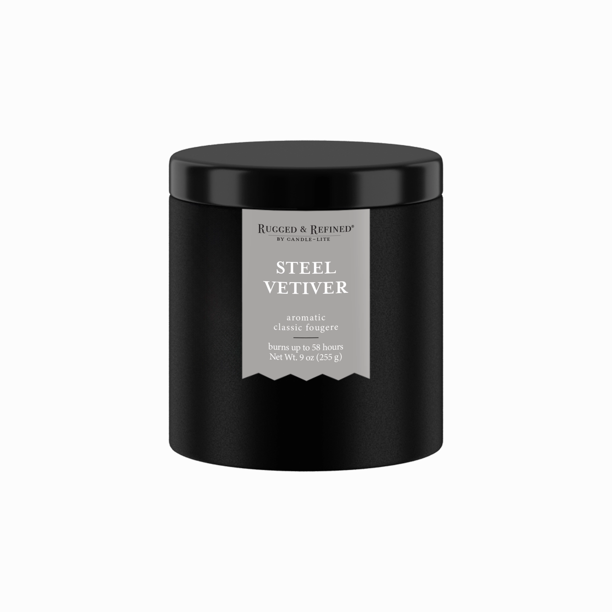 Steel Vetiver 9oz Black Tin Candle