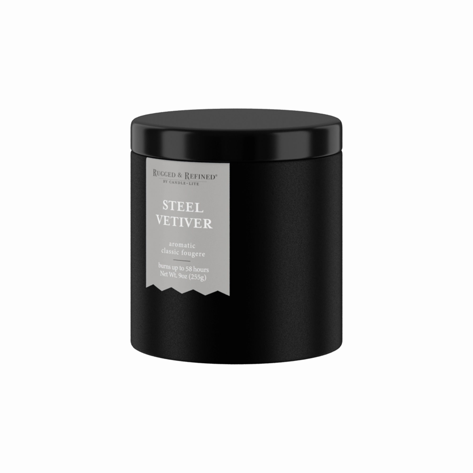 Steel Vetiver 9oz Black Tin Candle
