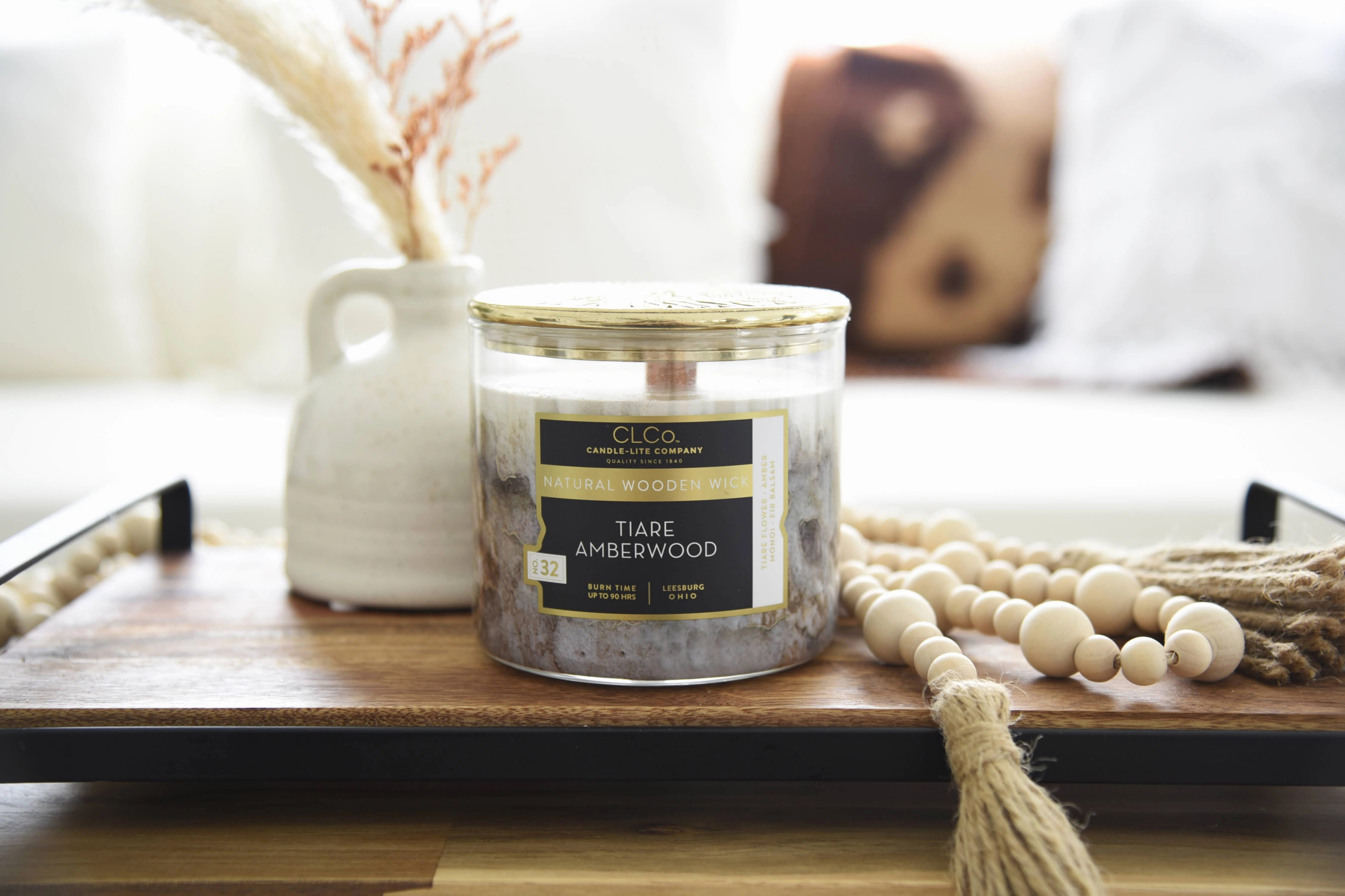 Tiare Amberwood Wooden-Wick 14oz Jar Candle