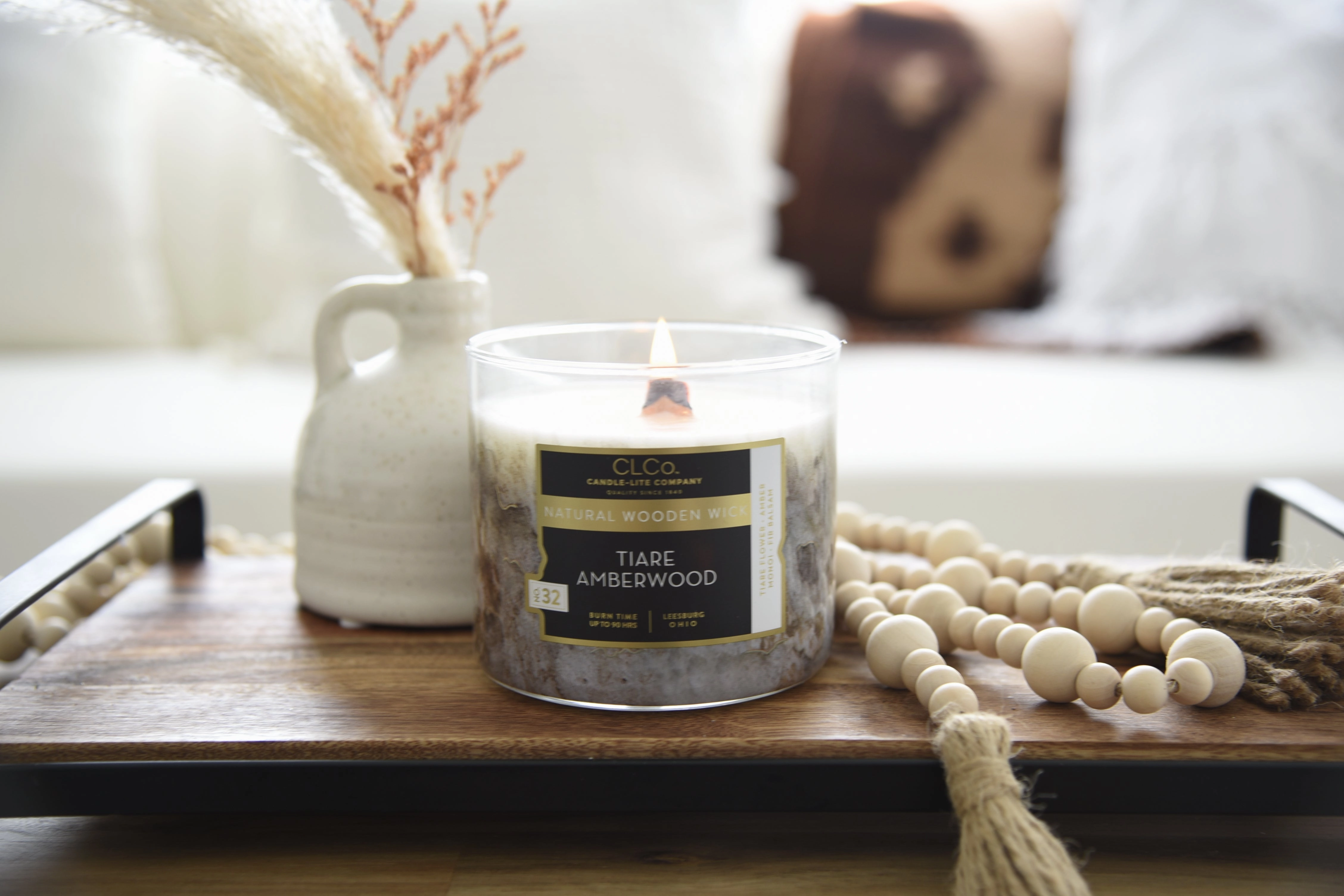 Tiare Amberwood Wooden-Wick 14oz Jar Candle