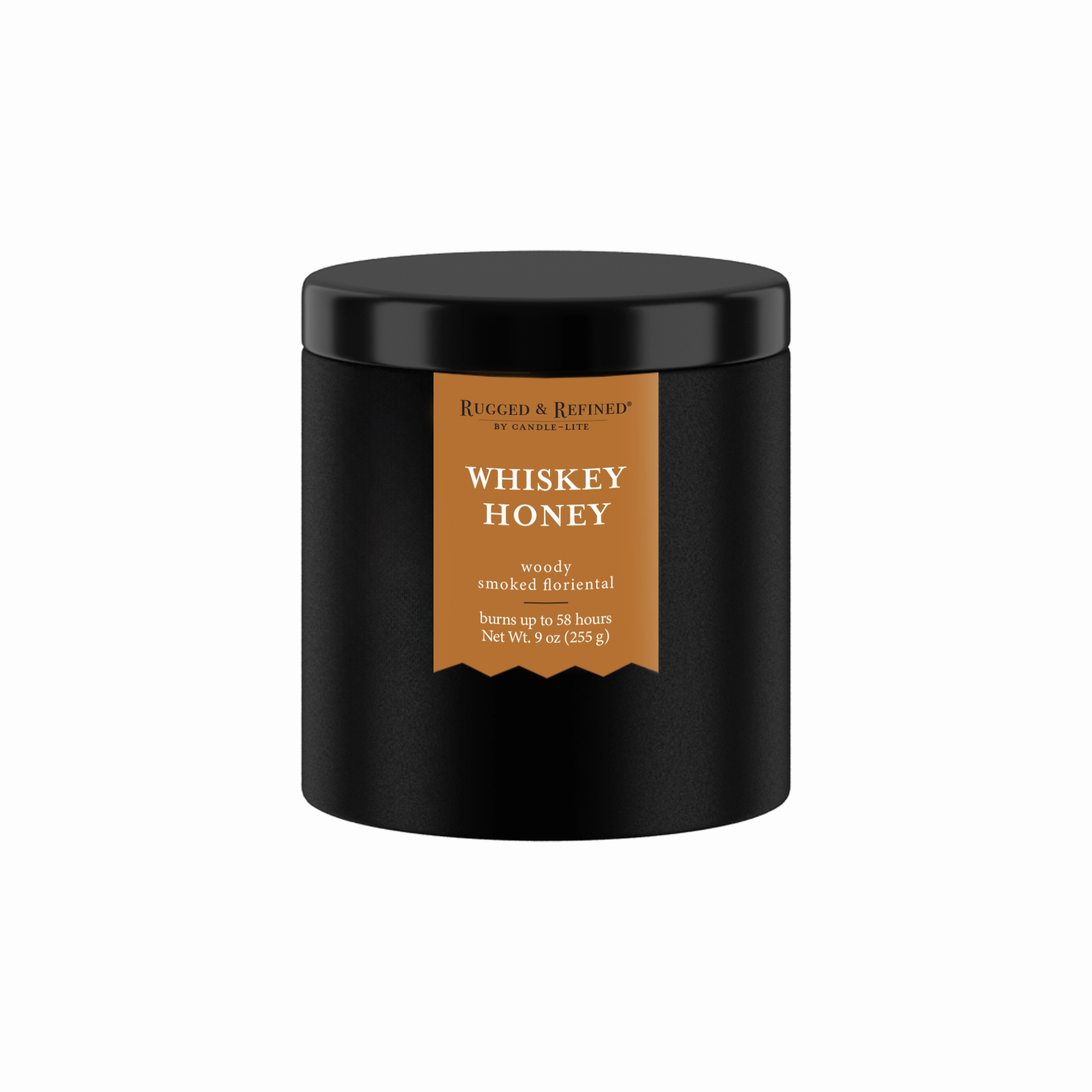 Whiskey Honey 9oz Black Tin Candle
